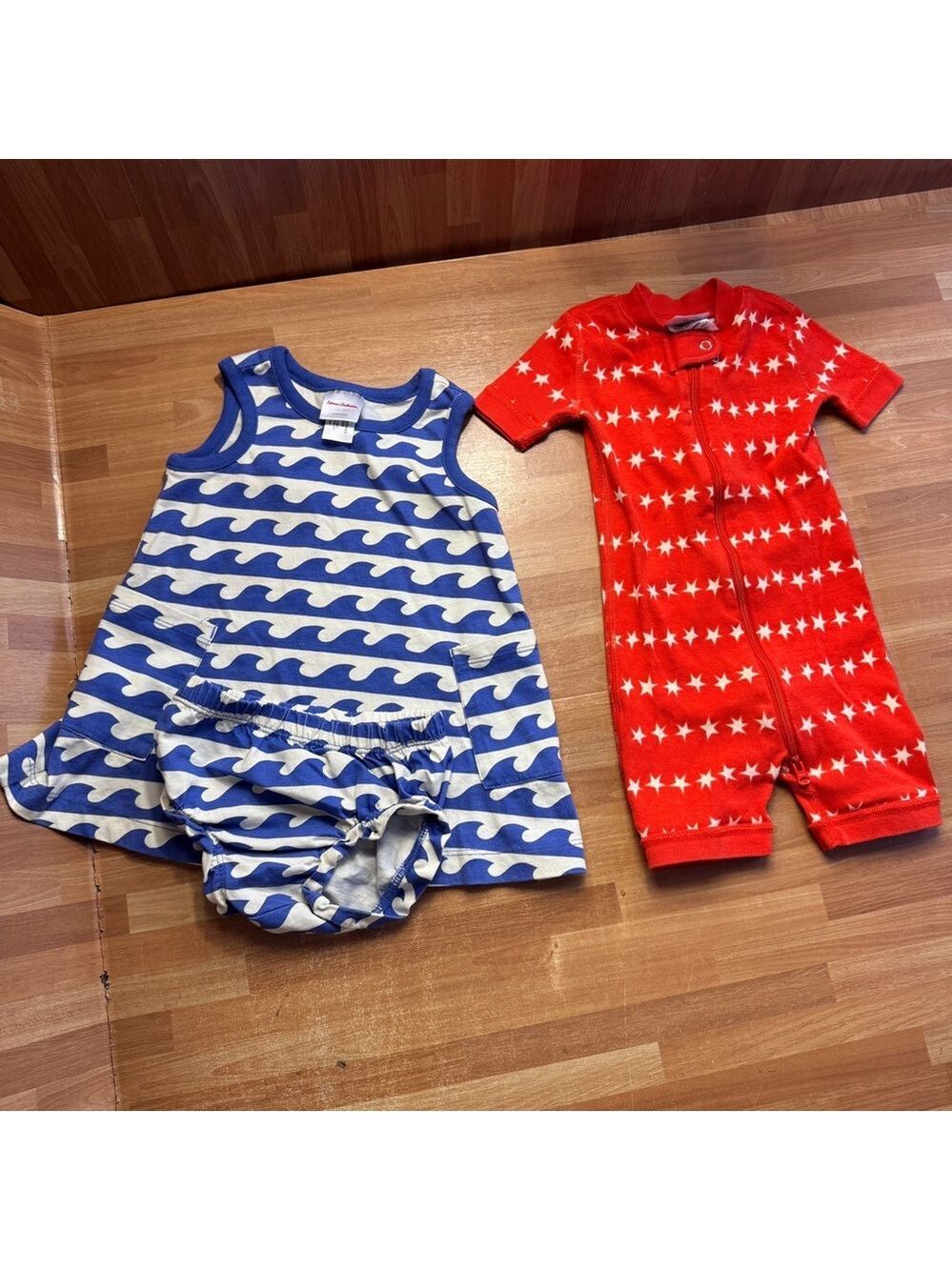 Hanna Andersson Summer Waves dress & starbrite shorty sleeper 12-18 mos